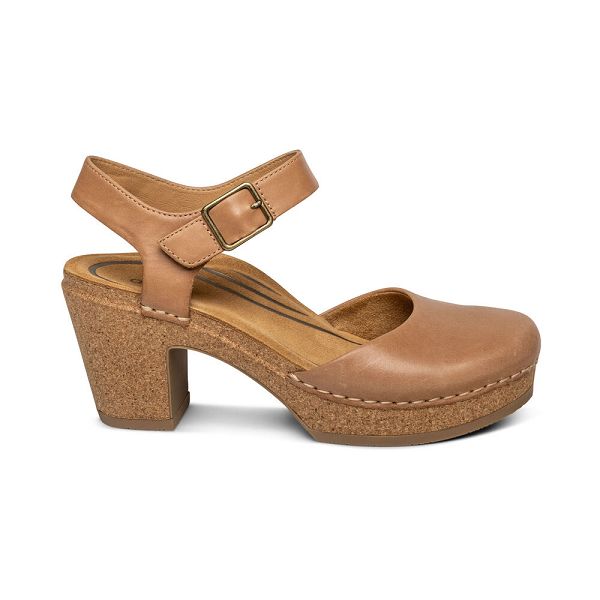 Aetrex Women's Finley Closed Toe Heel Wedge Sandals - Brown | USA 983KJQ9